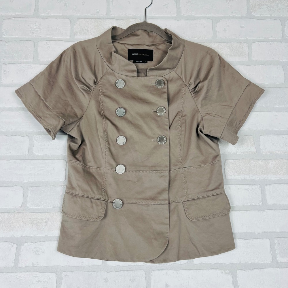 BCBGMAXAZRIA Womens Tan Khaki Double Breasted Short Sleeve Jacket Size M